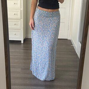 Billabong Blue Floral Smocked Maxi Skirt